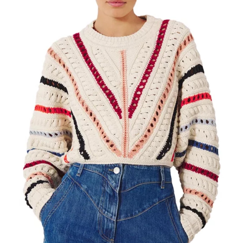 ba&sh Gardy Striped Mixed Knit Sweater - Cream and Red